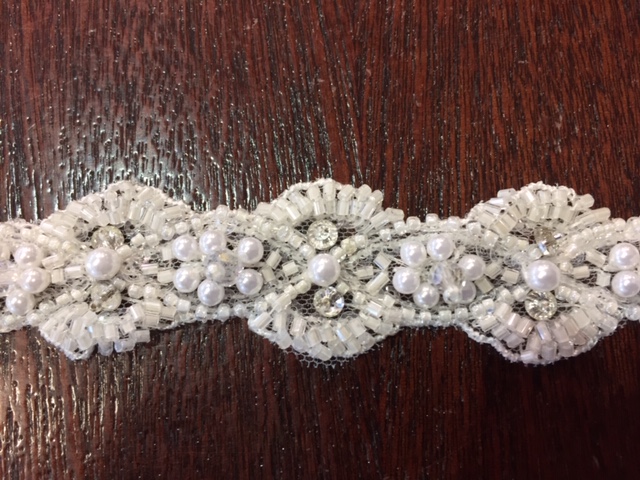 Beaded Trim Ivory Pearl and Silver Beads Lace Trim for Bridal